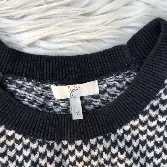 Joie Herringbone Cashmere Wool Crew Neck Long Sleeves Black White Sweater size M - Picture 2 of 10